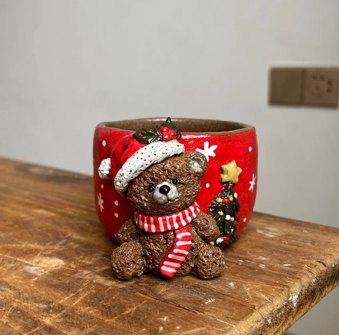 Christmas Bear Ceramic Mug & Plate Set - Hand Painted Snowflake Design, Cute Holiday Decor & Gift for Her - Artisan’s Reverie