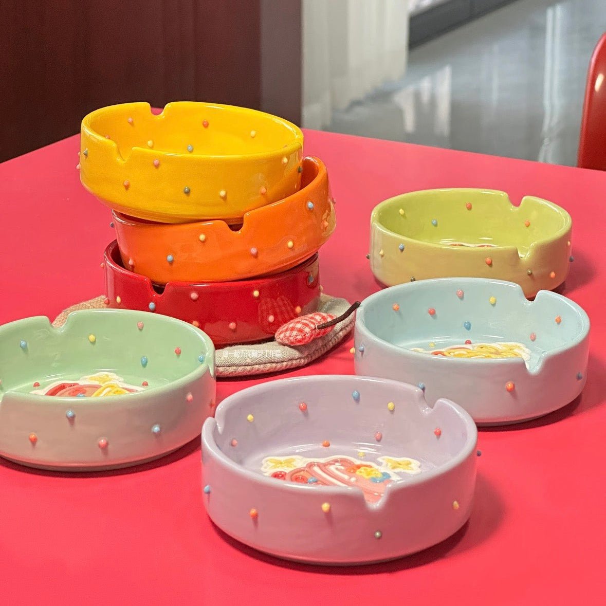 Playful Polka Dot Ceramic Ash Trays - Modern Ashtrays with Decorative Dots, Multi - Use Candy or Trinket Dishes - Artisan’s Reverie