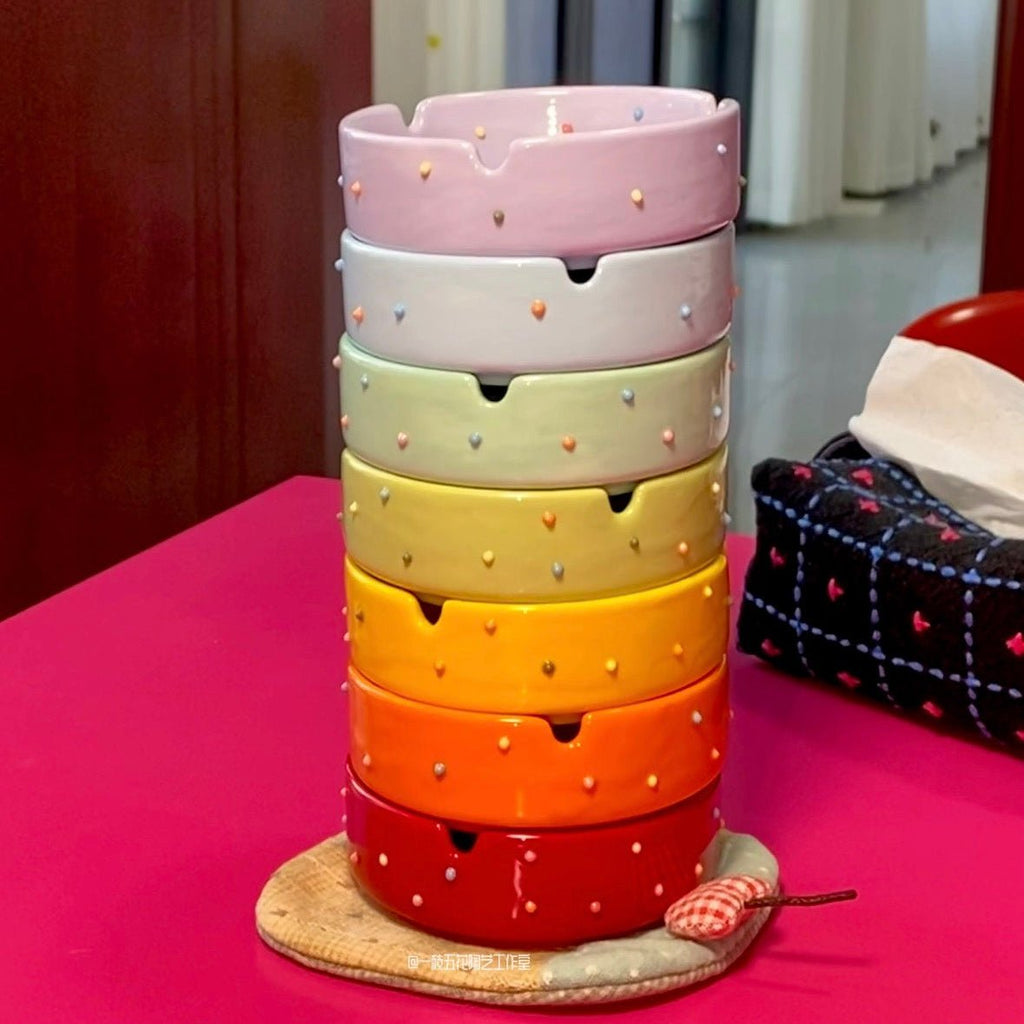 Playful Polka Dot Ceramic Ash Trays - Modern Ashtrays with Decorative Dots, Multi - Use Candy or Trinket Dishes - Artisan’s Reverie